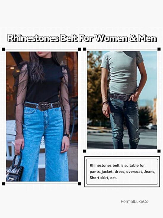 Bling Rhinestone Studded Leather Belt for Jeans Western Fashion